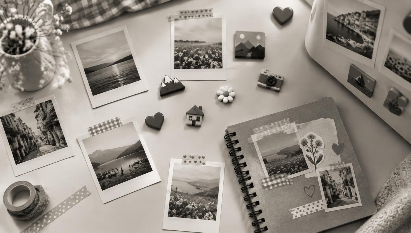 Polaroides, ímãs de foto e scrapbook